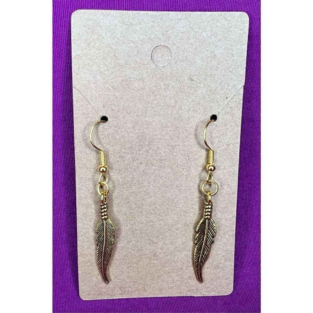 Handmade Gold Dangly Feather Earrings